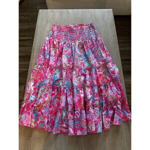 Lilly Pulitzer Deavan Midi Skirt Smocked Tiered Hot Pink Size Small